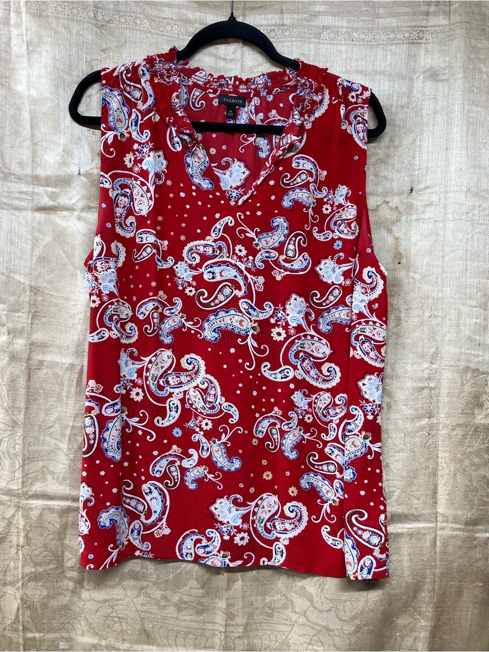 Talbots Red Paisley Sleeveless Crepe Blouse